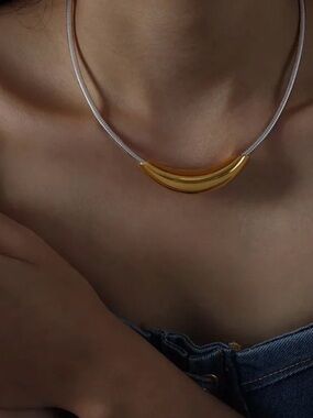 Dual tone magnetic Demi fine pvd 18k gold plated golden stainless steel necklace